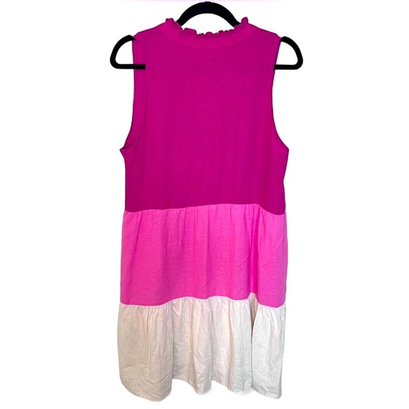 Colorblock Linen Blend Sleeveless Dress – Size 12 – Ruffle Neck - Picture 4 of 4